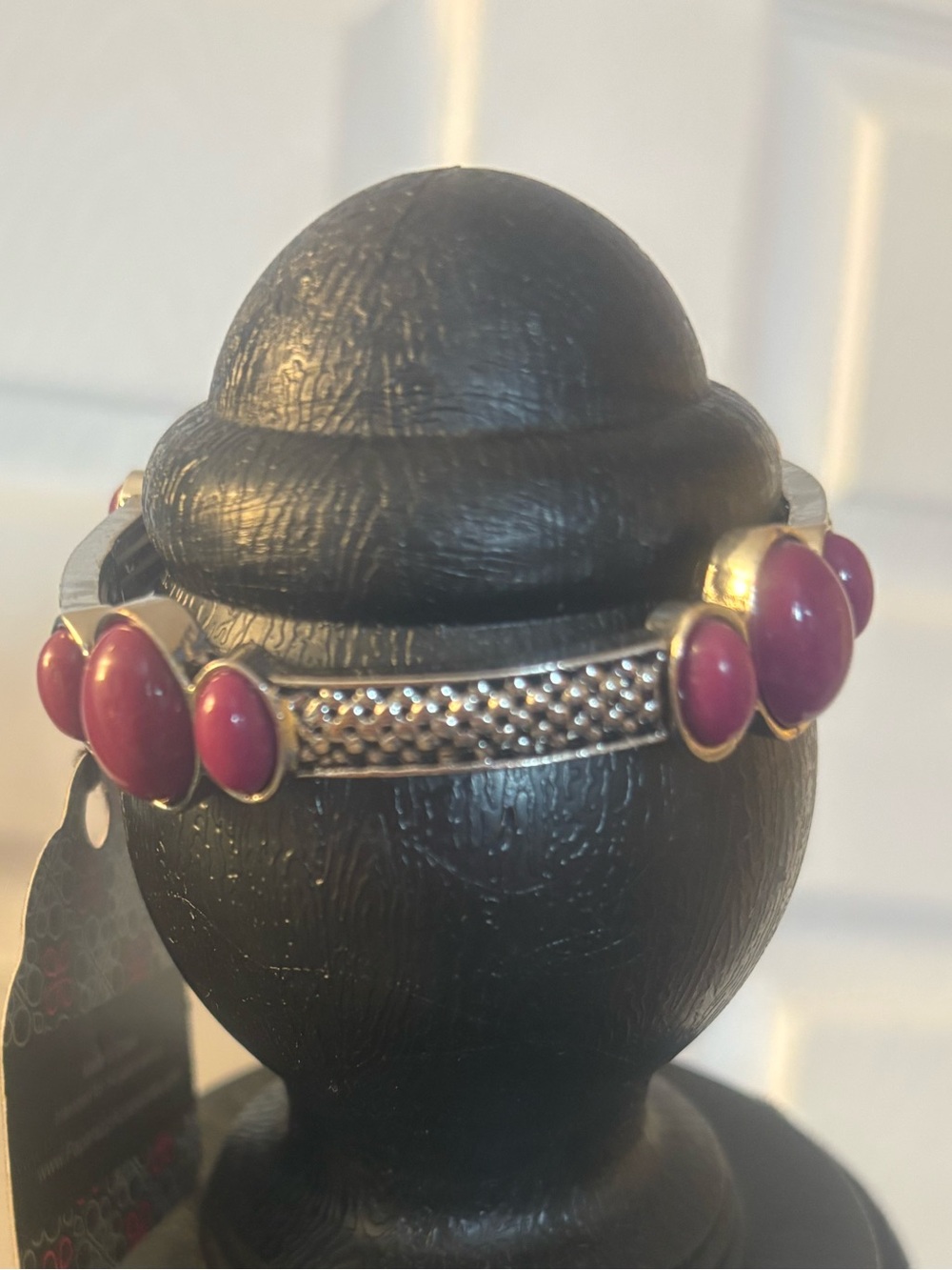 Elegant Silver Tone Bracelet with Purple Oval Cabochons